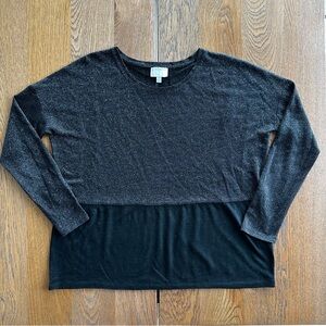 Witchery Black and Gold Shimmer Casual Glam Long Sleeve Tee Boxy | Size XS